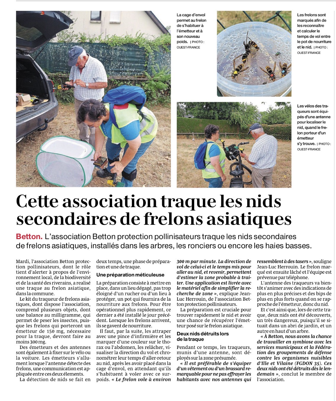 Préparation Traque Frelon sur Betton Ouest France 24 aout 2026